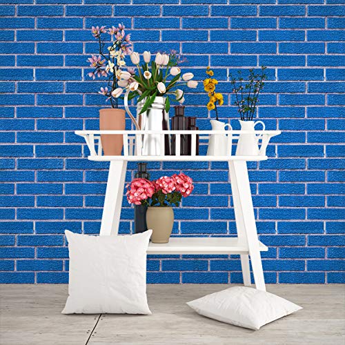 Image of DWELLSINDIA Blue Rough Bricks Self Adhesive Wallpaper, Waterproof, Scratch Resistant, Laminated (41 X 244 CM, Multicolour)