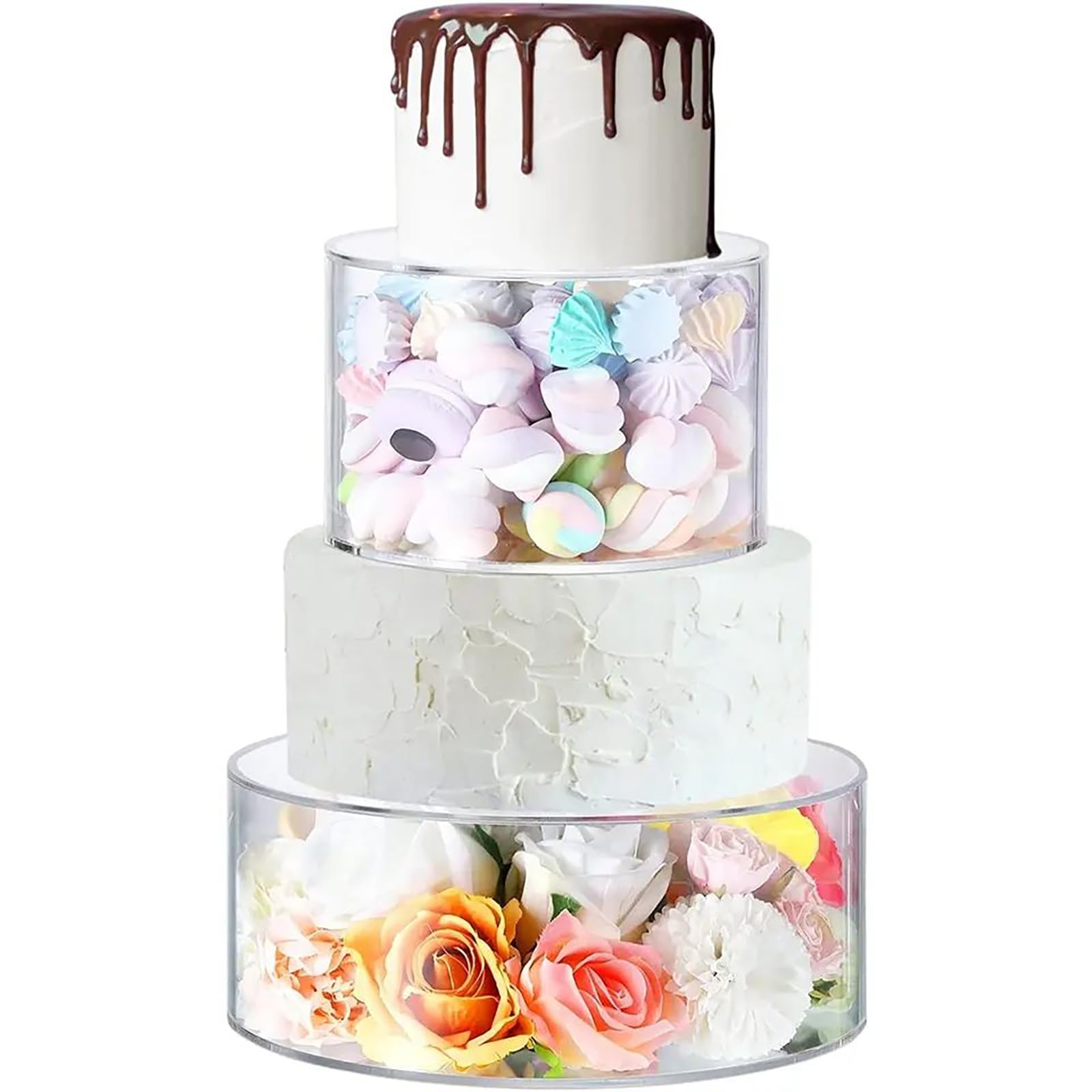 NEWFUN Presentoir Gateau,Présentoir à Gâteaux Transparent en Acrylique Remplissable, Pièce Maîtresse pour Les Fêtes d'anniversaire, 2 Présentoirs à Gâteaux Transparents Remplissables
