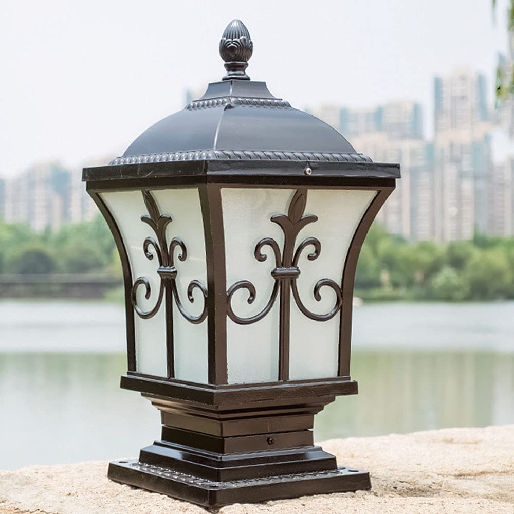Mengjay Pilier Exterieur Noir - Lampe De Jardin IP44 Étanche Antique Lanterne Portail en Aluminium E27 Luminaire Éclairage Terrasse Patio Escalier