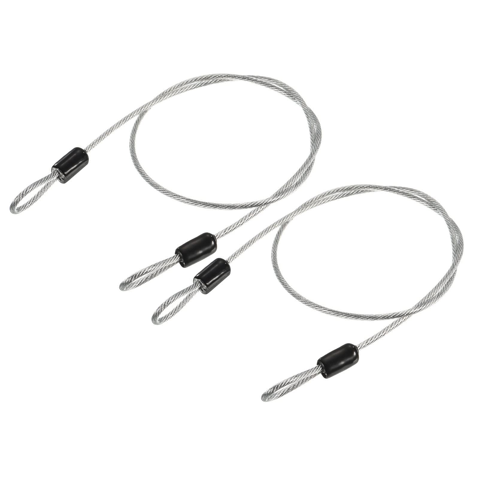 TOP-VIGOR 2Pcs Security Steel Cable, 2.5mm x 0.5m / 1.64ft Coated Safety Wire Rope Double Loop Flexible Security Cable Lock for Outdoor Travel Luggage Bike, Transparent