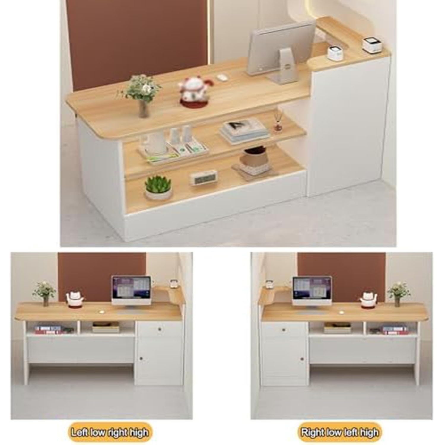 Empfangstresen l Form mit Schreibtisch, 140x100x45cm, Gris/Derecho