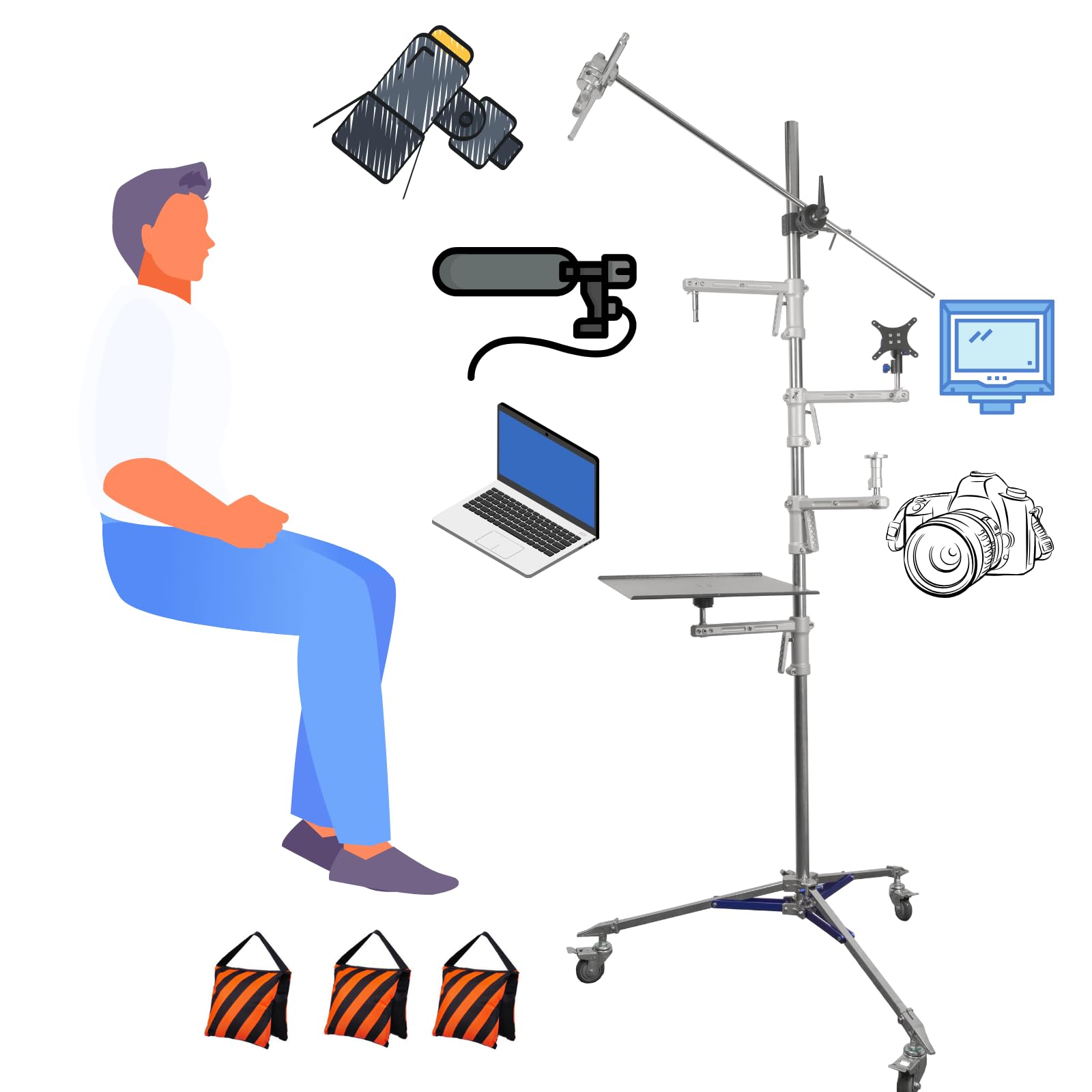 All in One Camera Stand Setup for Video Creators,Mobile Shooting Device Tree for Youtuber/Instgram/Tiktok/Vlogger/Live Mount Camera/Mic/Light/Monitor