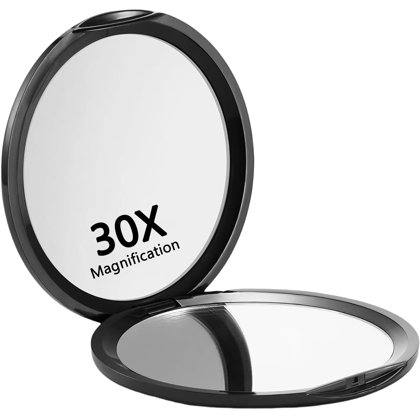 Compacto Espejo de Bolsillo con Aumento 1X/30X, Ideal para Viajes, Espejo de Aumento 30x, Espejo de Viaje, (Negro)