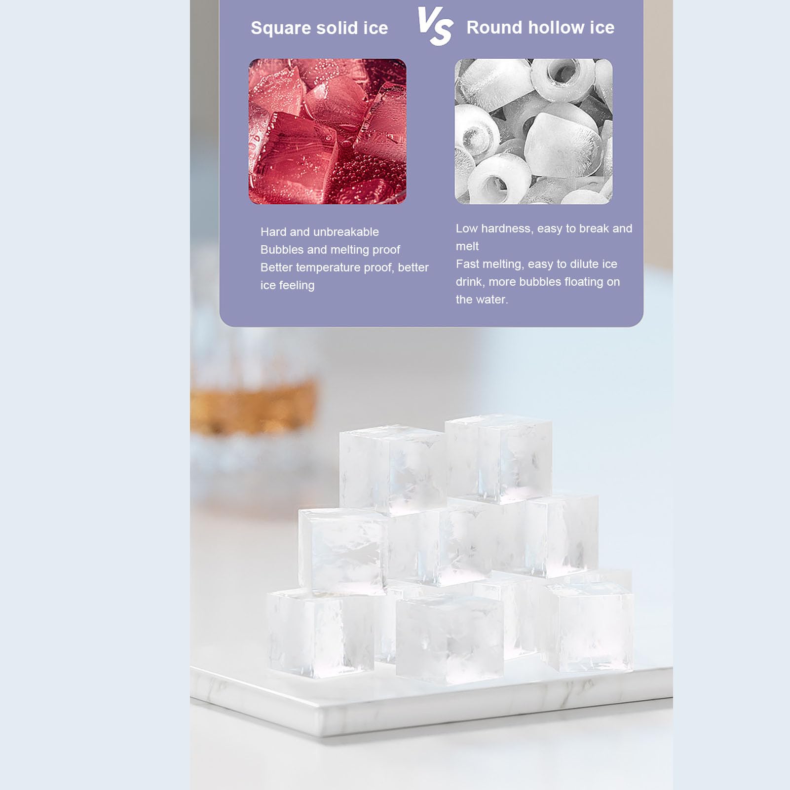 Fabricante de Hielo de la Encimera, 8 Cubos Portátiles de Pellet que Crea una Máquina de Escritorio de Escritorio de Hielo Bebida Fría Máquina para Fabricante de Hielo para la
