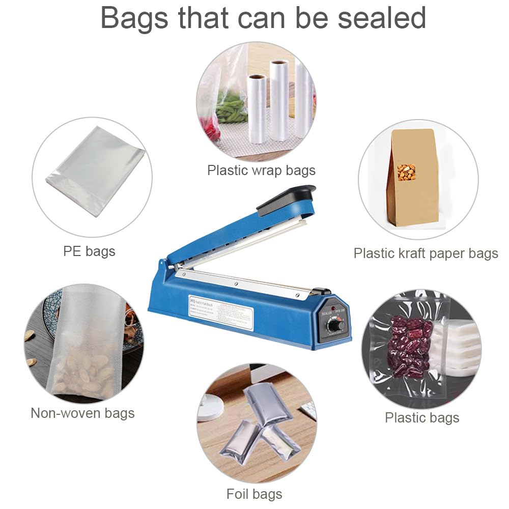 Sellador de calor, Sellador térmico de bolsas de plástico Sellador de impulsos Sellador de bolsas de alimentos Máquina de sellado de embalaje para PP y PE