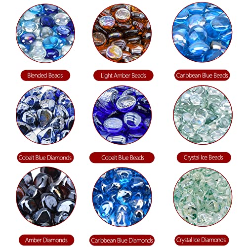 GasSaf Feuerglasperlen aus Mischgewebe für den Außenbereich, Feuerstelle, Kamin und Feuerstelle, 1, 9 cm Glas (4, 5 kg) (Kobaltblau, Karibikblau, kristallklarer Glanz)-7