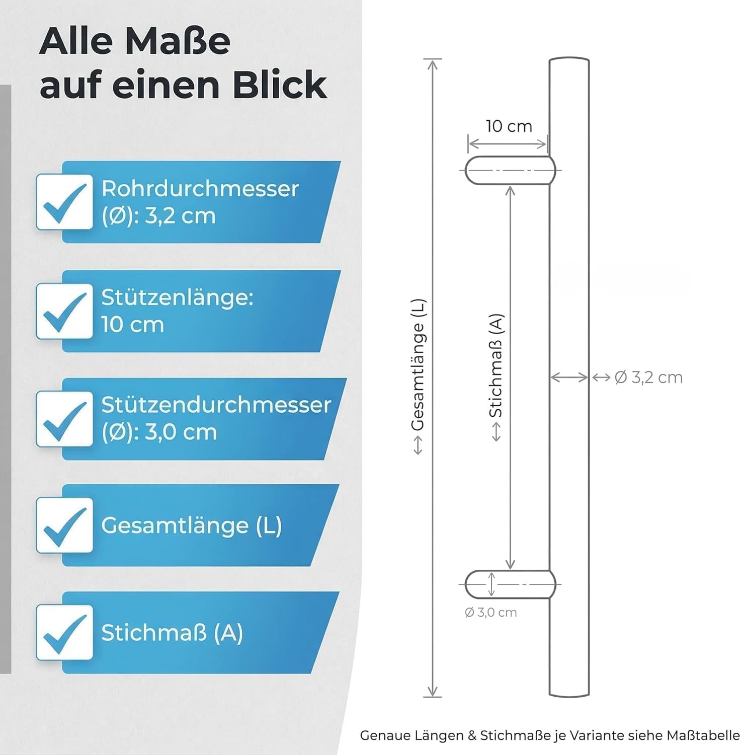 h heicko Vanessa Edelstahl Stoßgriff mit 45° Stützen – Haustürgriff Edelstahl matt gebürstet – Türgriff für Haus- & Schiebetüren – L = 320 mm/A = 200 mm – inkl. Montagematerial