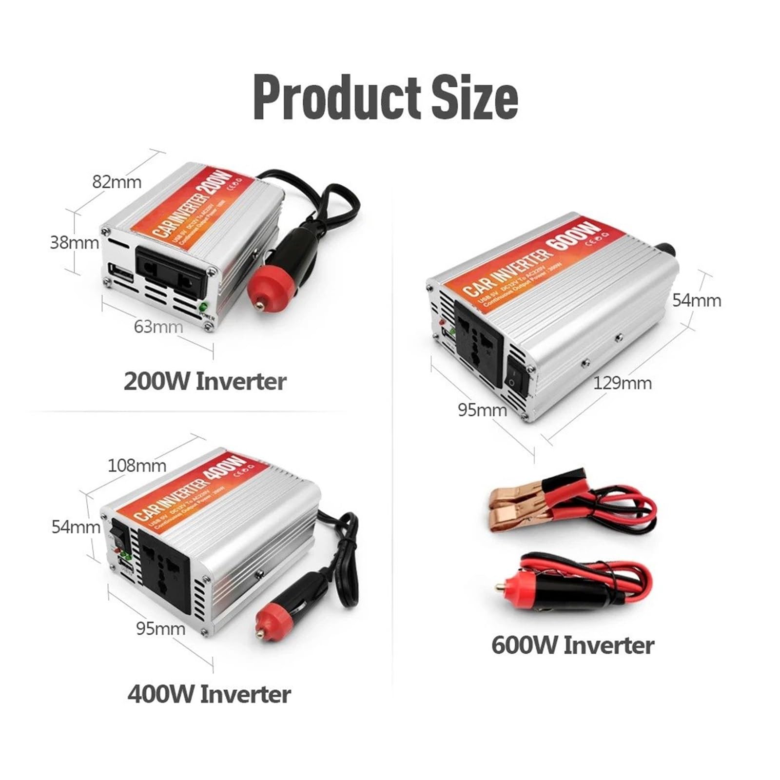 Power Inverter Inverter Auto 200W 400W 600W 12V A CA 220V 50Hz Inverter Potenza A Onda Sinusoidale Modificata CC Con Trasformatore Convertitore Caricabatteria USB(200W (Rated 100W))