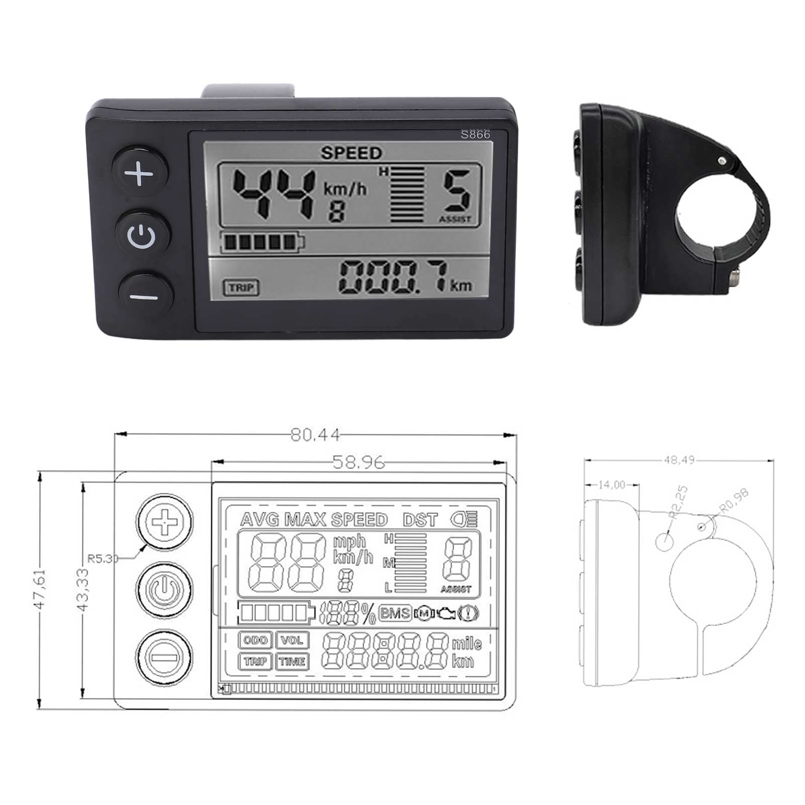 BuyWeek Kit Controller Brushless Bici Elettrica, Controller Motore Brushless 36V 48V 500W 750W 22A 9 Tubo con Misuratore Display LCD S866 per Bici Elettrica Scooter E-Bike