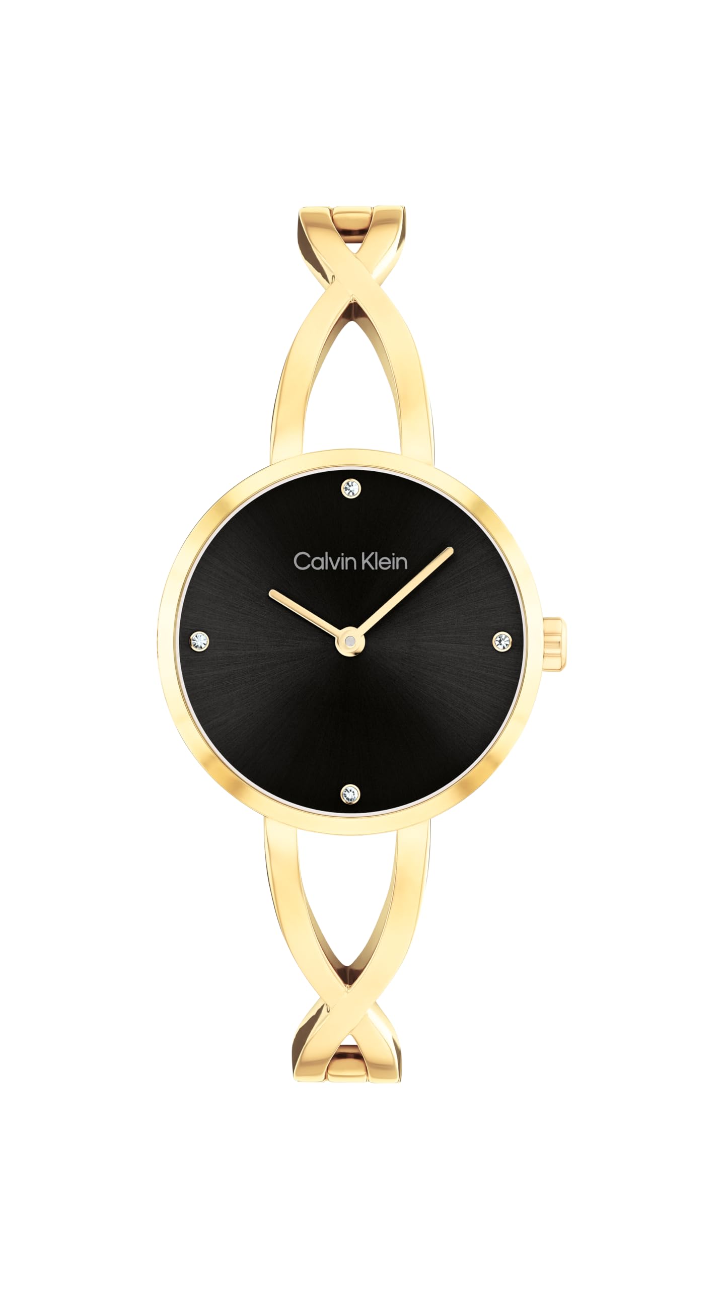 Calvin Klein Two Hand Quartz Movement Watch for Women Sculpted Embrace Collection with Stainless Steel Bangle Bracelet - Available in Silver, Gold or Two-Tone