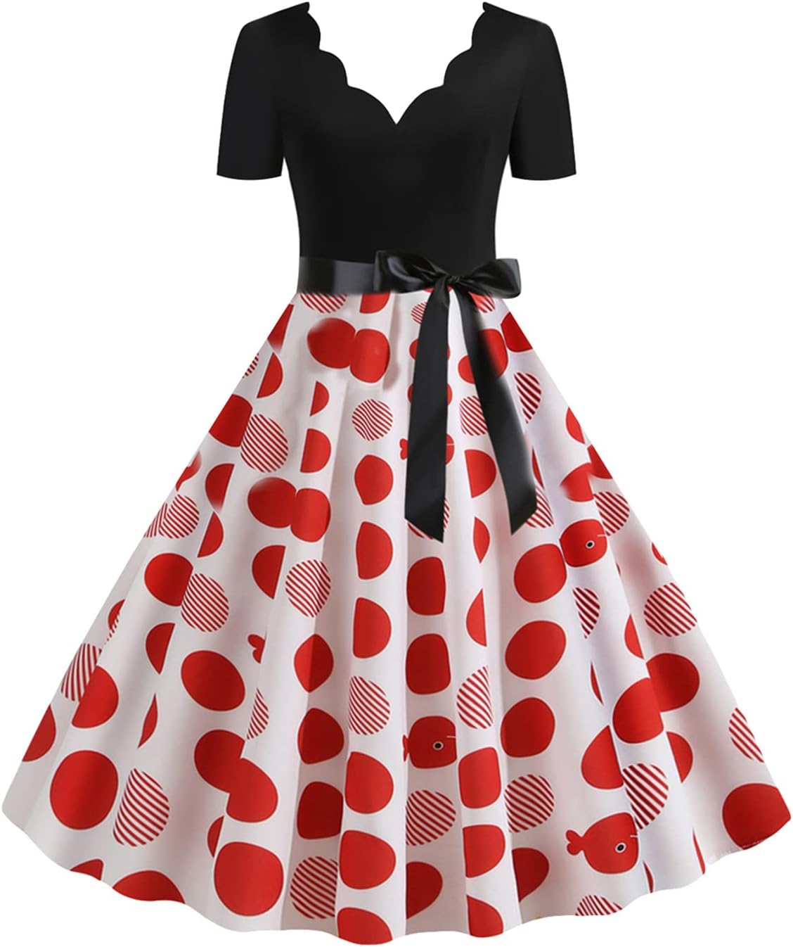 Abito Cocktail Donna A Punti - Stile Audrey Hepburn, Manica Corta, In Poliestere E Cotone - Foto 9