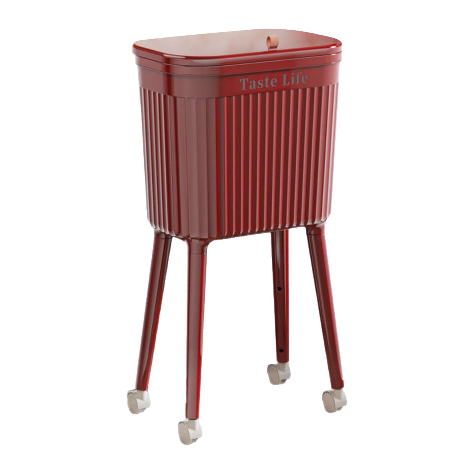 Yajuyi Cubo de Basura Alto con Ruedas, 16 L, Portátil Y Elegante, Ideal para Restaurantes, Cocinas, Baños Y Habitaciones de Huéspedes, Rojo, Individual