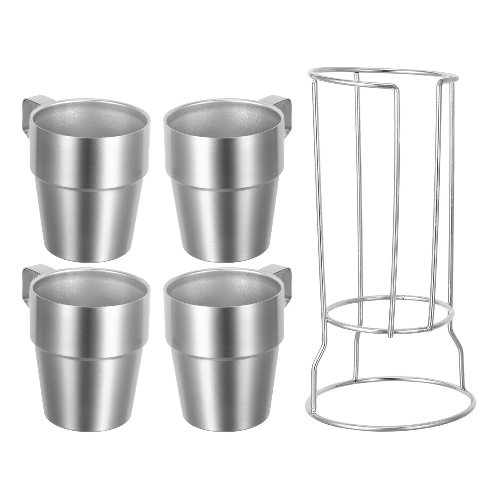 Tazza per Ragazzo Ragazza in Acciaio Inox Doppia Parete 300ml Argento | Manico e Rack, Set 1 Pezzo Impilabile, Adatta a Tè, Caffè e Bevande Fredde
