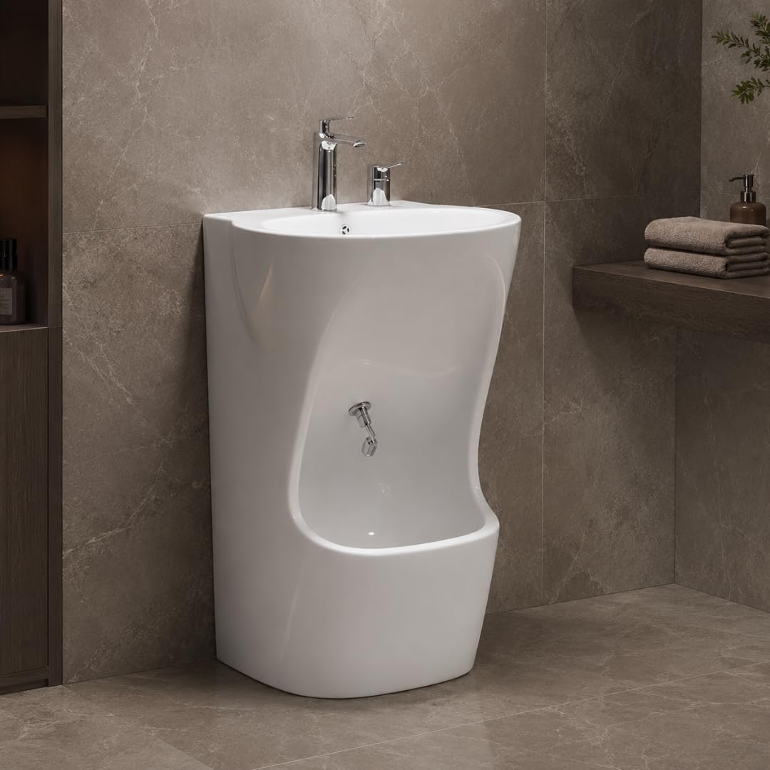 NoveraGlobal Ceramic Wudu Basin | One Piece Pedestal Foot Wash Sink for Ablution | Leg Wash Tap | With Accessories | 56.5×44×85 cm | 5 Year Warranty (CRYSTAL WHITE) discount deal