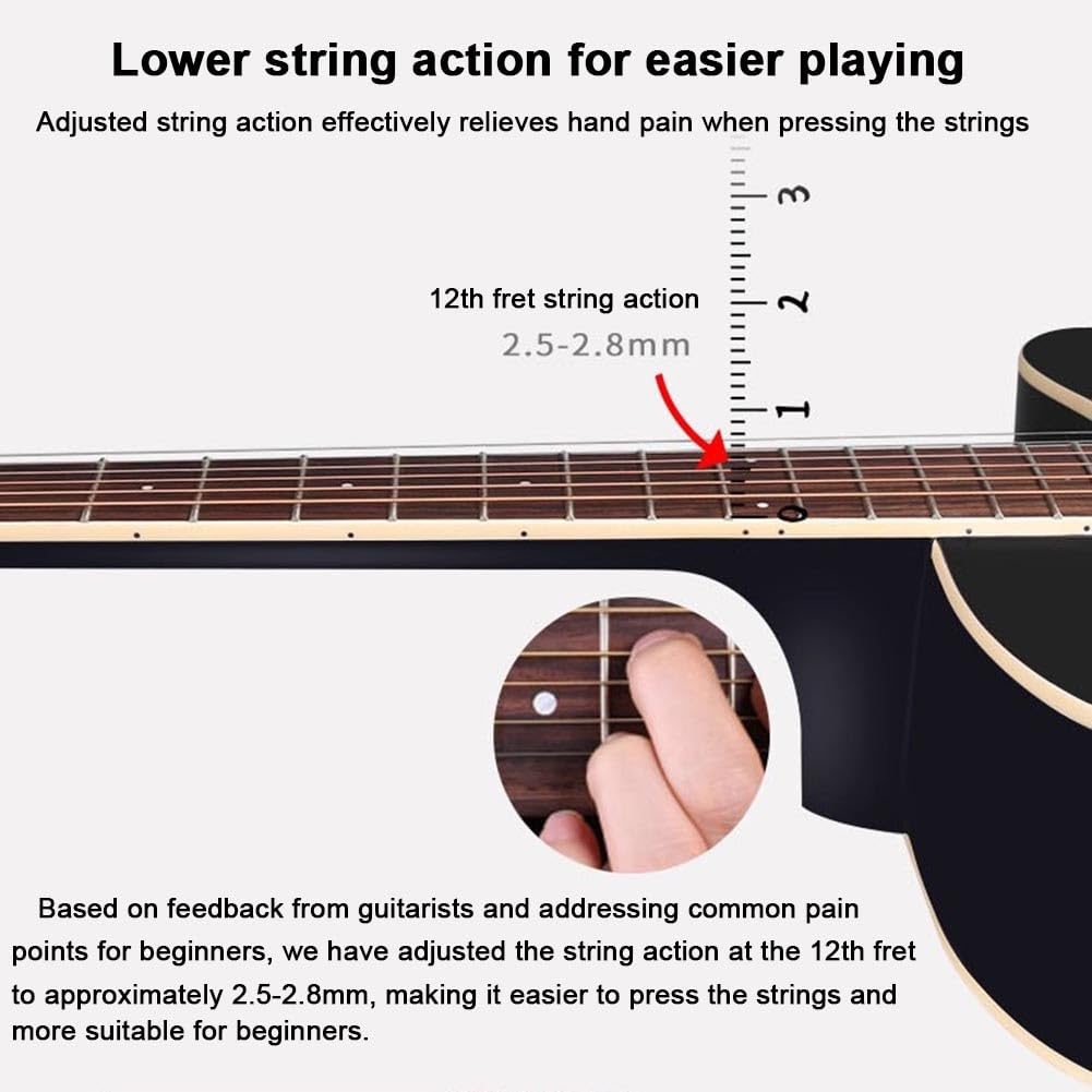 Chitarra acustica per principianti Cutaway con custodia, corde, cinghia, accordatore e plettri, starter kit completo per gli amanti della musica