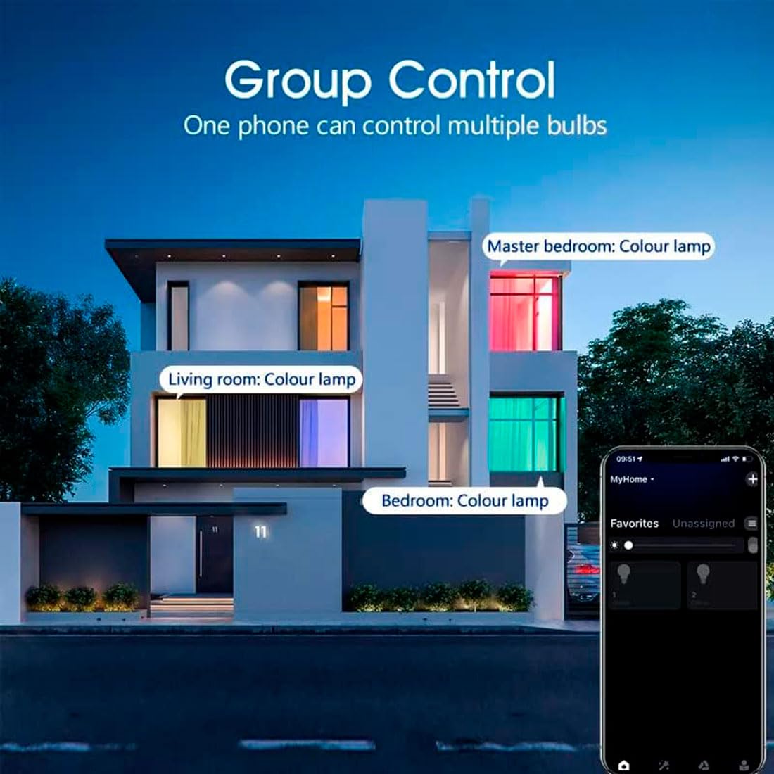 M Ledme - Bombilla LED Inteligente WiFi A60 10W (Eq. 90 W) casquillo E27, sin necesidad de Hub, Regulable en intensidad, Luz Blanca y de Colores (RGB+CCT), compatible con Alexa y Google Home, LM7141