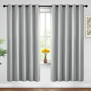 Yakamok Blackout Curtains Room Darkening Thermal Insulated Window Panels,Solid Grommet Top Drapes for Bedroom/Living Room(62Wx72L, Light Grey, 2 Panels)
