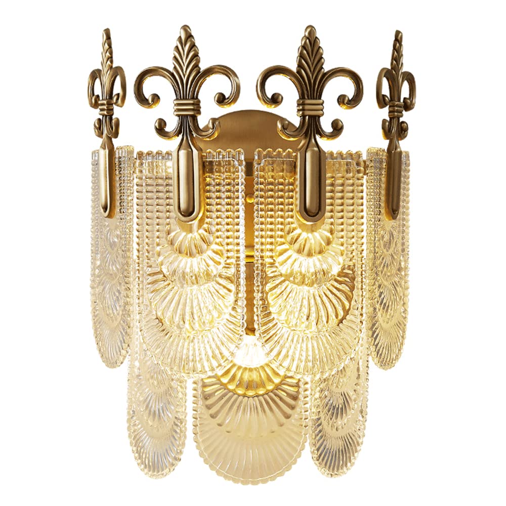 FYZDLAOR Brass Wall Sconces Lighting French Style Decorative Crystal Wall Sconce,for Bedroom Living Room Bathroom Hall Sconce Hall House(E14)