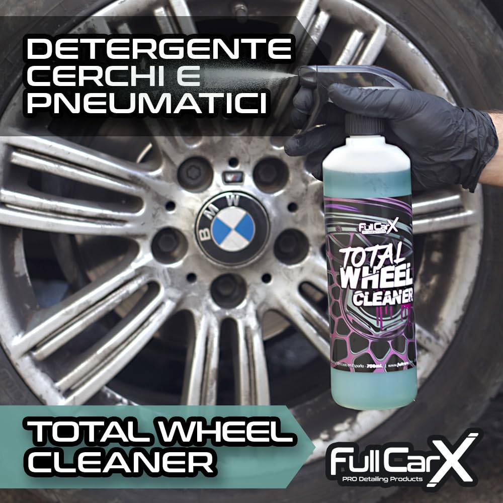 FULLCARX Total Wheel Cleaner 5L Pulizia Cerchi e Pneumatici Auto, Potente ed Efficace, Alta Percentuale di Sostanza Attiva, Detergente Sgrassante, Coating Lucido, Prodotto Professionale Detailing