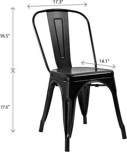 Miniatura 3 de Flamaker Metal Dining Chairs Indoor-Outdoor Use Stackable Side Chairs with Back Industrial Kitchen Classic Trattoria Chair Set of 4 (Black)