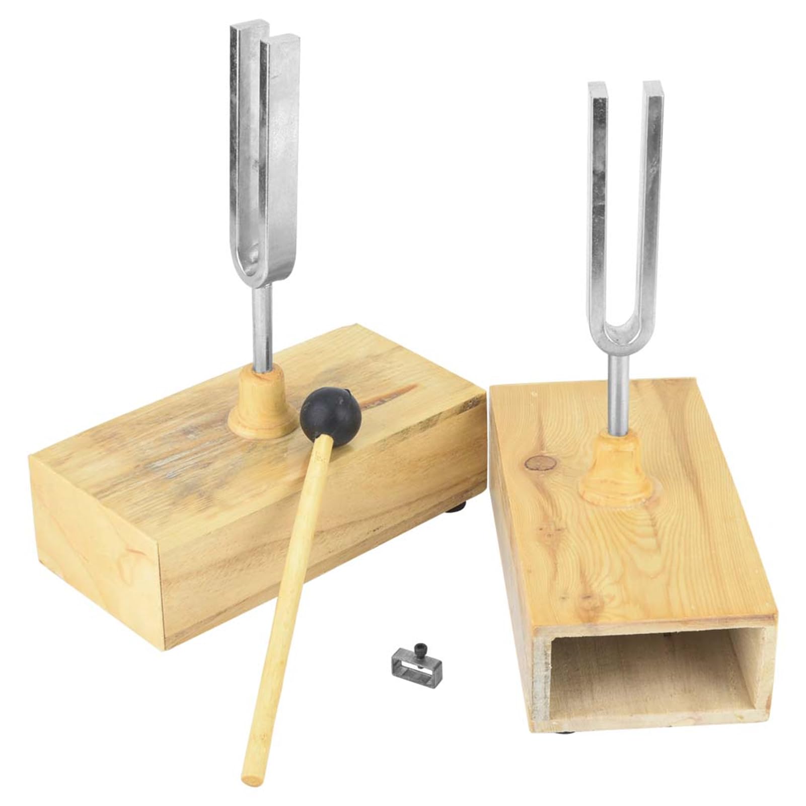 2 pezzi diapason con scatola di risonanza in legno, strumento sperimentale di vibrazione 440HZ con 1 pezzo di diapason battente