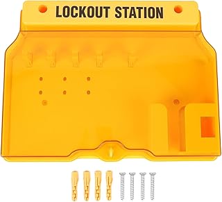 Estación de Bloqueo Eléctrico, Placa de Etiqueta de Bloqueo Montada en la Pared con Cubierta de Polvo Transparente, 14 Cerraduras, 2 HASPS, 30 Etiquetas, 30 Cables de Nylon