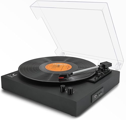 Tocadiscos de vinilo inalámbrico de 3 velocidades con transmisión por correa, tocadiscos Bluetooth vintage con salida USBRCA, regalos de parada