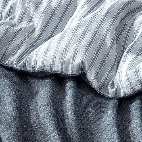 Chezmoi Collection CHAMBRAY-COM-LIGHT DENIM-KING Chambray Cotton Lightweight Comforter Set King Size 3-Piece Soft Comfy Breathable Yarn Dyed Light Denim Textured Reversible Chalk Stripe Bedding thumb #3