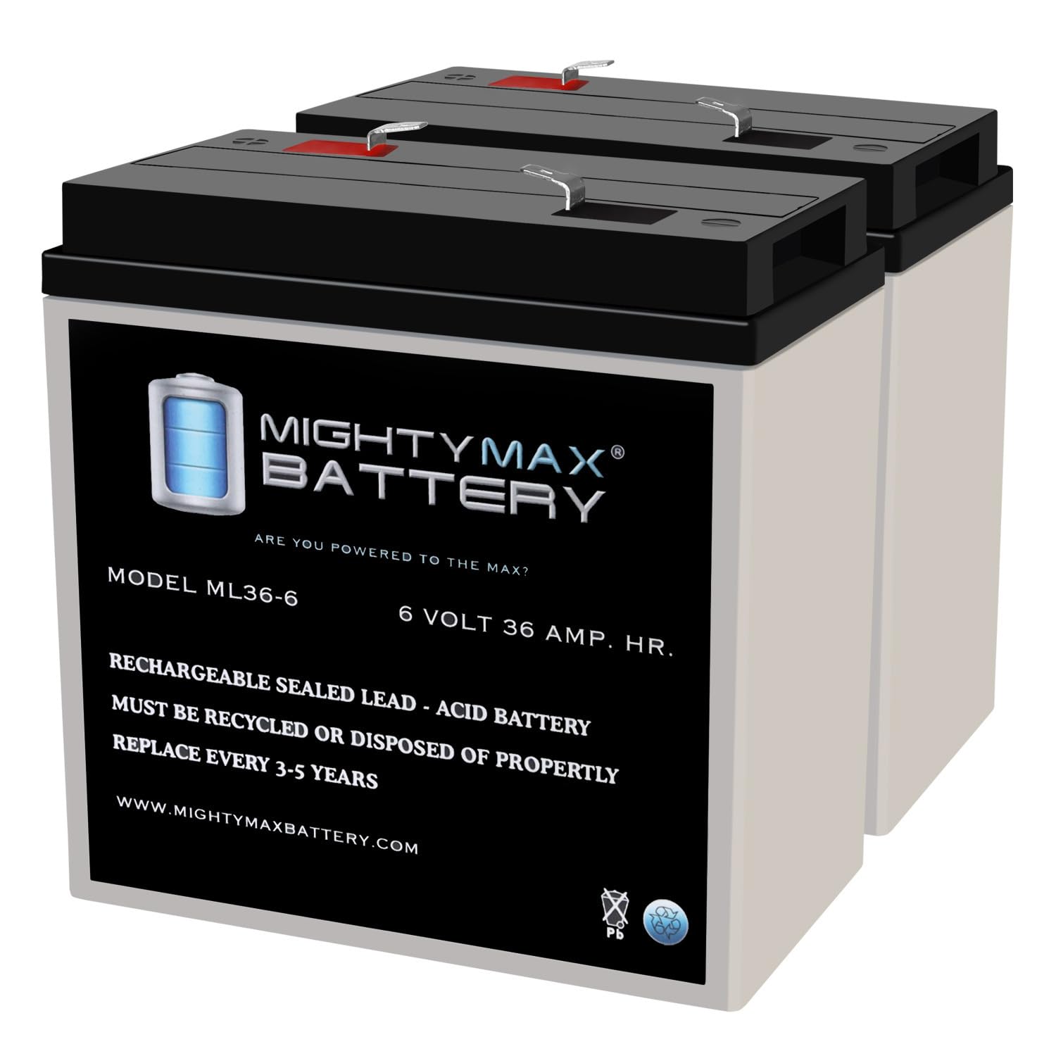 Mighty Max Battery 6V, 36Ah, AGM, F2 Terminal, Replacement Battery Compatible with Medical wheelchairs - 2 Pack
