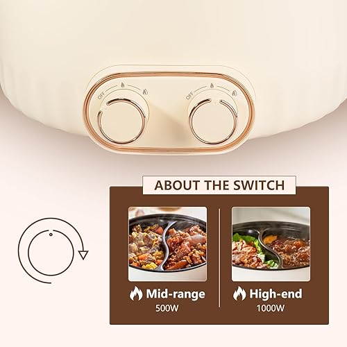 Miniatura 2 de 7L Hot Pot Electric with Divider, 2000W Rapid Heating Non-Stick Electric Pot, Dual Power Control (Separate Settings per Side), Easy-clean Ramen