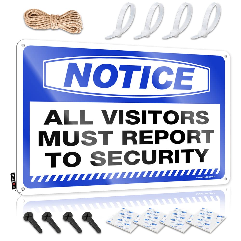 Metal Signs Vintage Funny Notice All Visitors Must Report To Security Tin Sign Vintage Coffee Sign Funny Vintage Metal Sign(30X40CM)