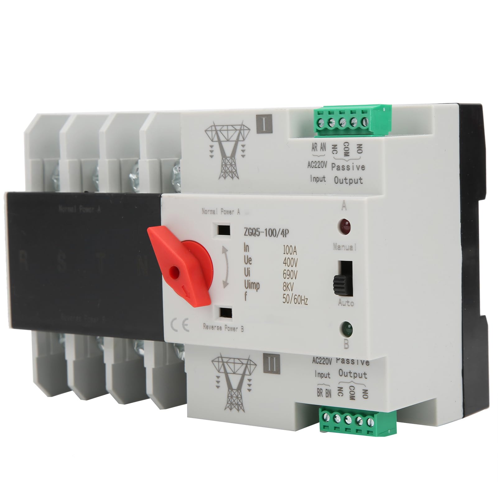 Jadeshay Interruptor de Transferencia Automática, Interruptor de Transferencia Automática de Doble Potencia Cambio de Disyuntor para Electricidad Municipal, Generador, ZGQ5-100/4P 220V