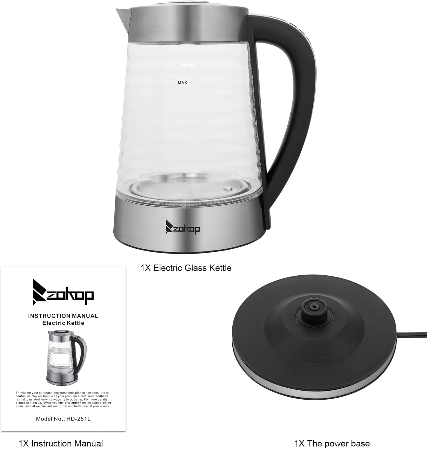 Ochine Electric Kettle Stainless Steel Tea Kettle Coffee Kettle Cordless Hot Water Boiler Heater 1500W Fast Boil with Led Light, Auto Shut-Off and Boil-Dry Protection (Ship from USA)