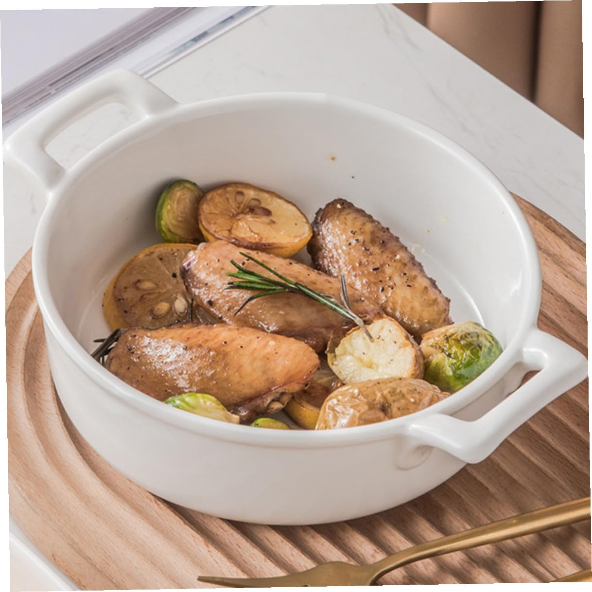 Artibetter Tazón de Sopa Resistente y Antiarañazos con Asas de Color Claro de Cerámica Cuenco de Cocina Adecuado para Uso Doméstico y Platos Grandes