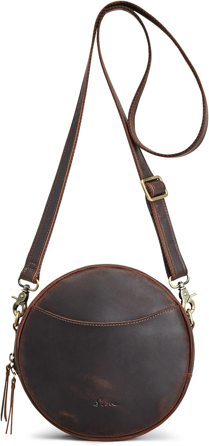 S-ZONE Leather Crossbody Bags for Women Trendy Circle Cross Body Shoulder Bag Designer Round Purses - Image 7