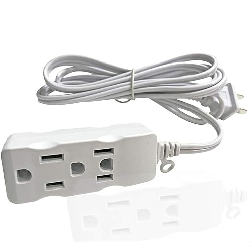 Multi Plug Extender Box,3 Outlet Surge 2 Prong Flat pin Socket Power Strip,3FT,6Ft,9Ft,15Ft Bulb,TV Long Extension Cord, with 3rd Grounding Pin,White(0.9m/3Ft)