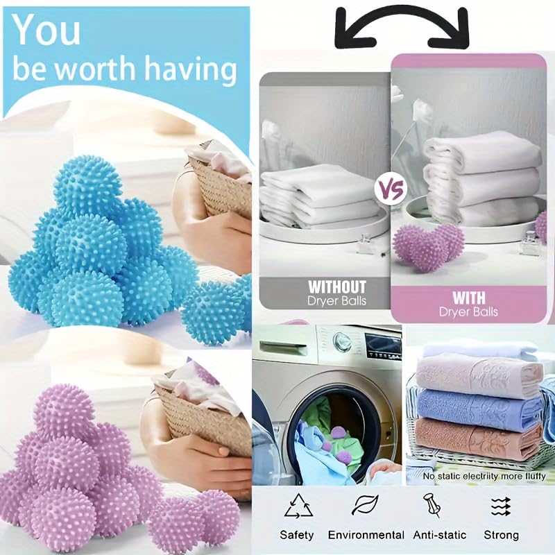 Bolas reutilizables para secadora de ropa, suavizante de tela antiestático de plástico azul cielo, reduce las arrugas, suministros de limpieza sostenibles, ayuda esencial de lavado y secado para 9