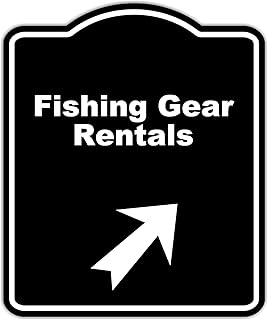 Fishing Gear Rentals Black Sign Arrow Up Right Aluminum Composite Sign 8.5 x 10 inches