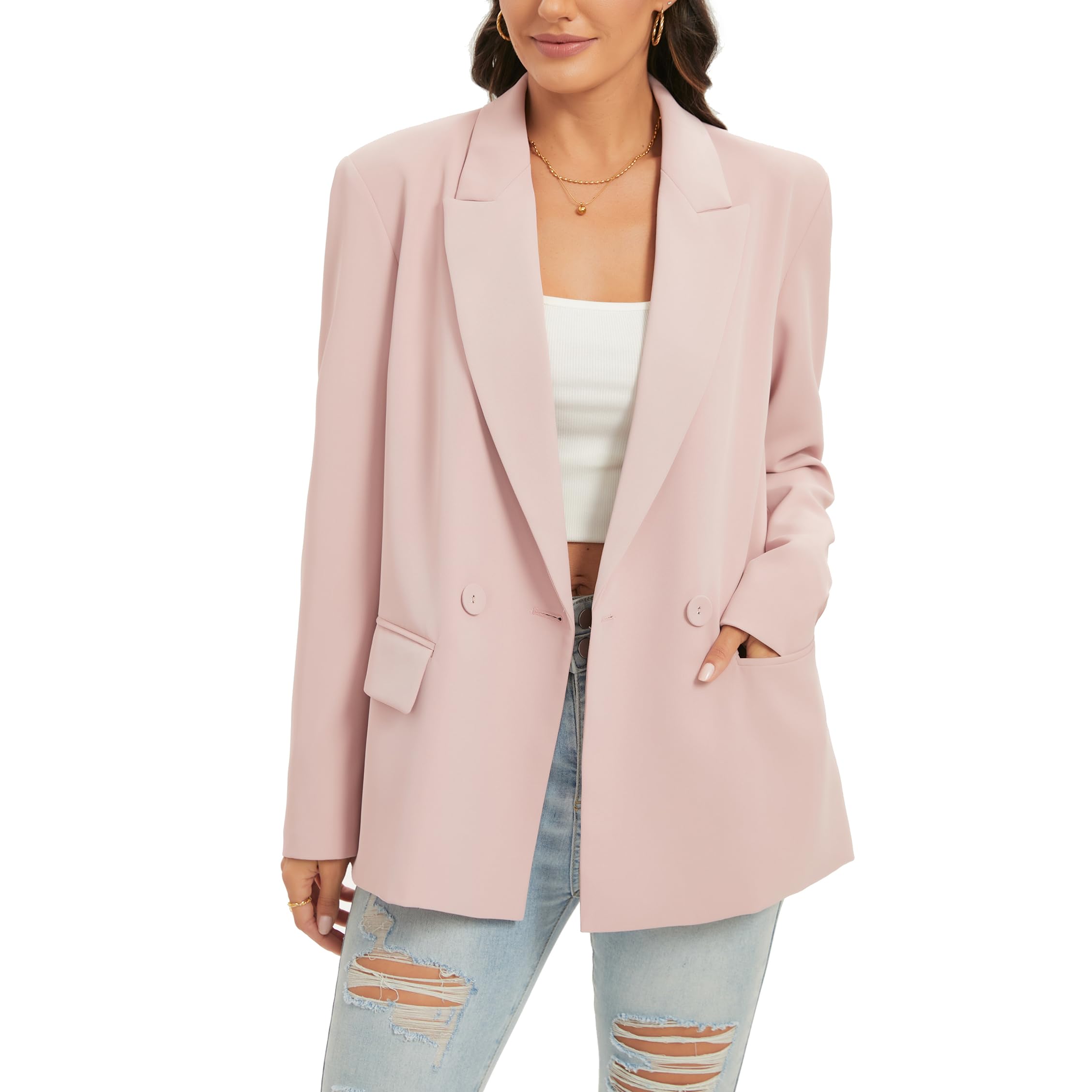trny Women's Oversized Double-Breasted Suit Blazer Jacket Long Sleeve Casual Boyfriend Style Work Office Blazer with Pockets-picture-50