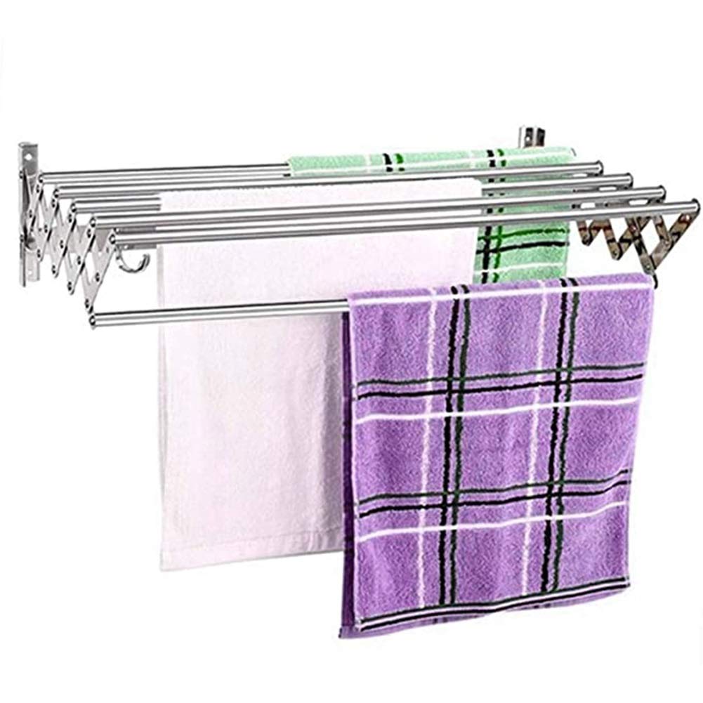 asdchZen Expandable Wall Mounted Folding Clothes Horse Dryer Rack Retractable Laundry Drying Rack Clothes Airers Washing Line Indoor Towel Hooks Elegant70Cm,40cm