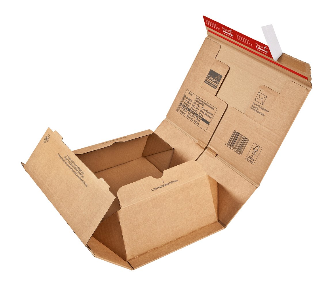ColomPac CP067.07 ColomPac CP067.07 Paket Versandkarton aus Wellpappe 460x310x160mm PK10 mit Selbstklebeverschluss, Aufreissfaden und umlaufenden Kantenschutz Rationelles Handling und schnelles Aufrichten braun