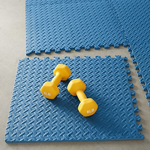 AmazonBasics EVA Foam Interlocking Exercise Gym Floor Mat Tiles - Pack of 6, 24 x 24 x .5 Inches, Blue