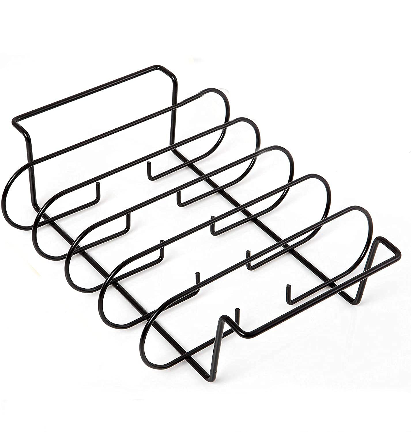 Rib Racks for Smoking - BBQ Rib Rack for Gas Smoker or Charcoal Grill - Non Stick Standing Rib Rack for Grilling & Barbecue - Holds 5 Back Ribs - Black