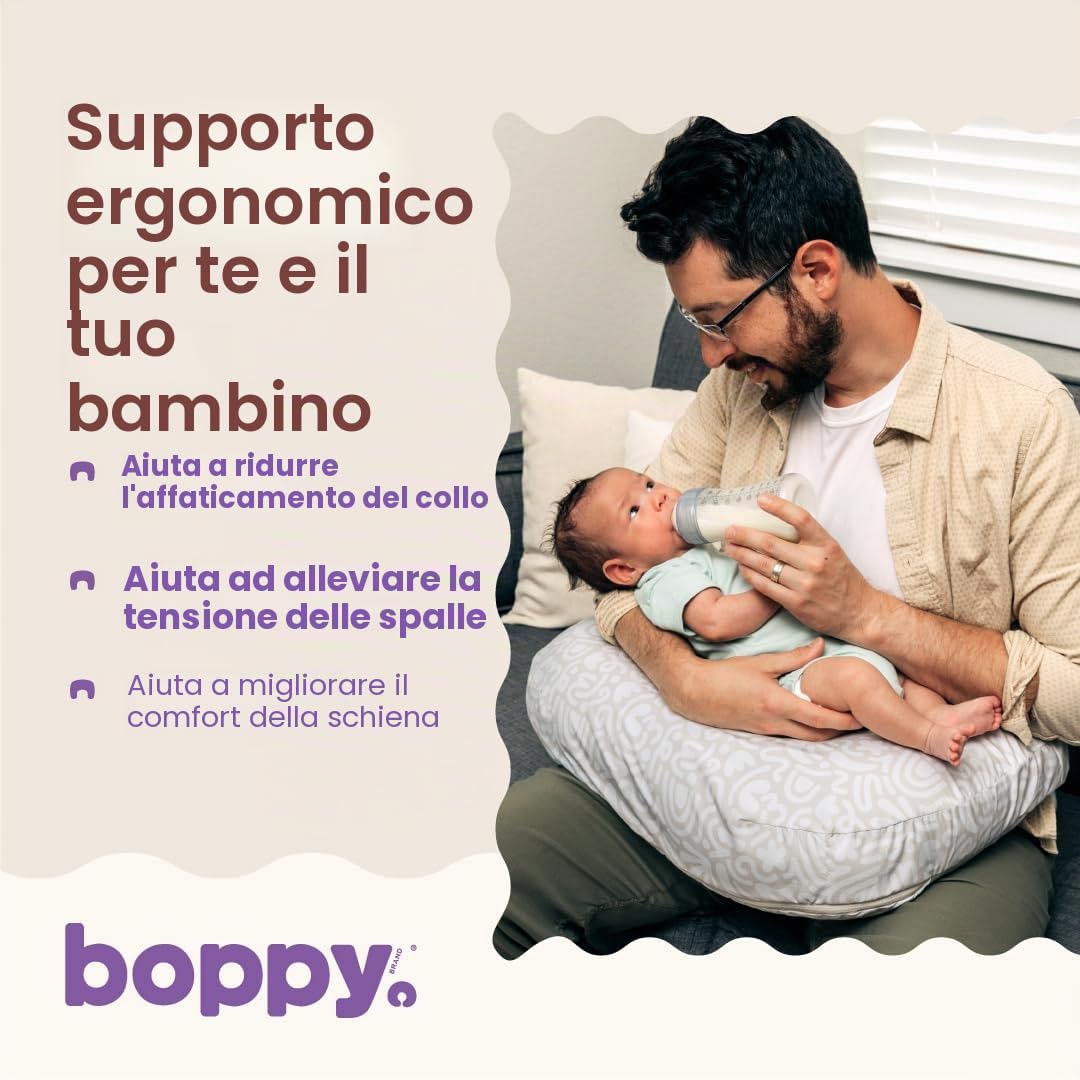 Boppy Cuscino per allattamento – Crema Retro Squiggles – Cuscino più grande e di supporto per allattamento al seno e biberon – Riempimento più solido, sollevamento più alto, area più ampia rispetto al
