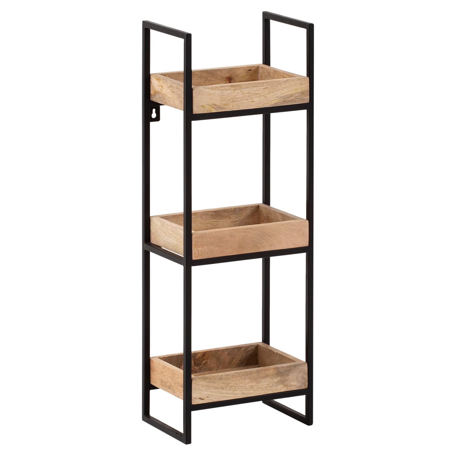 BAKAJI Juego De 4 + 1 Estantes De Pared De Madera Maciza, Estantes De Pared Multiusos, Soportes Y Cesta De Metal, Estantería Para Dormitorio, Salón, Cocina, Baño, Librería, Ahorro De Espacio (Roble