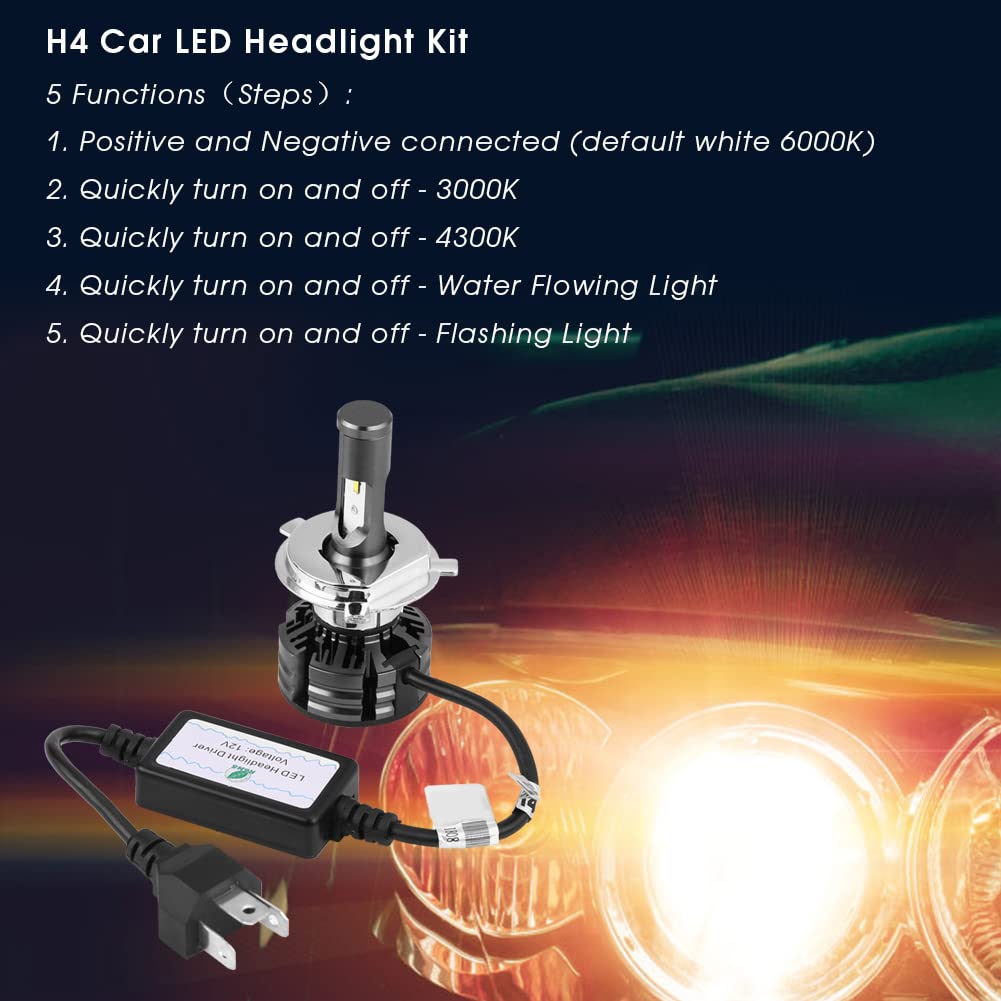 Coche LED H4 Kit de faros delanteros Luz intermitente Bombillas de faros superbrillantes 3000K 4300K ​​6000K