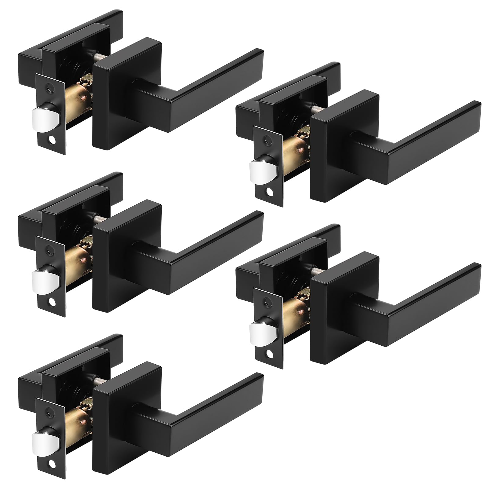 Probrico 5 Pack Passage Door Handle in Matte Black,Interior Closet Door Knobs for Hallway,Non-Locking Keyless Modern Door Lever Hardware,Reversible Left &amp; Right Handed Door