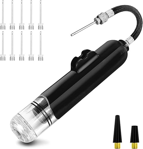 BOMPOW Ball Pump Basketball Air Pump - Ball Pump for Sports Balls with 10pcs Needles & 2pcs Nozzles for Soccer, Volleyball Dual Action Hand Pump