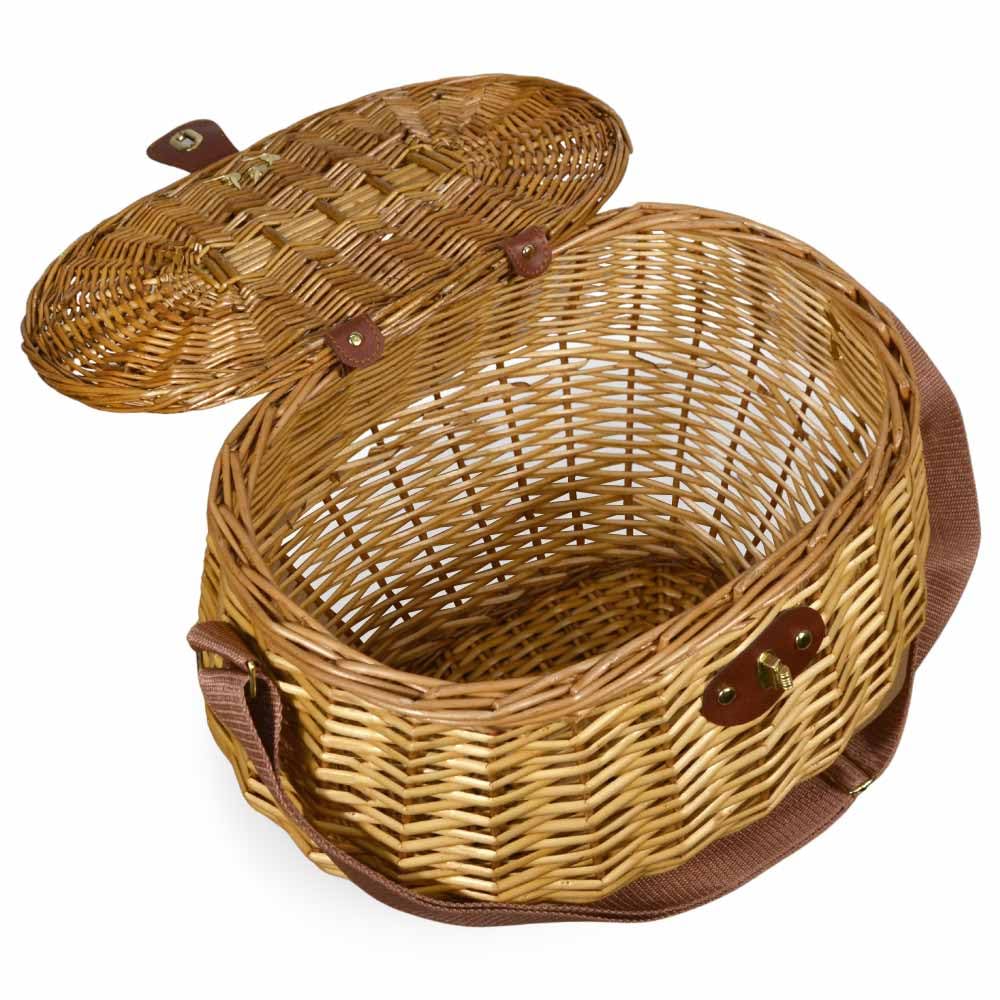Cesto Vimini Grande con Tracolla e Coperchio 45x37 h35 cm MAX — Raccolta Funghi, Castagne e Frutti di Bosco — Cesto Zaino da Spalla