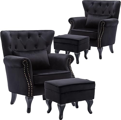 Miniatura 23 de chairus Silla de Acento Moderna de Mediados de Siglo Cómoda Silla Individual de Sofá Capitoneada Sillón con Respaldo Alado con Almohada para Club,